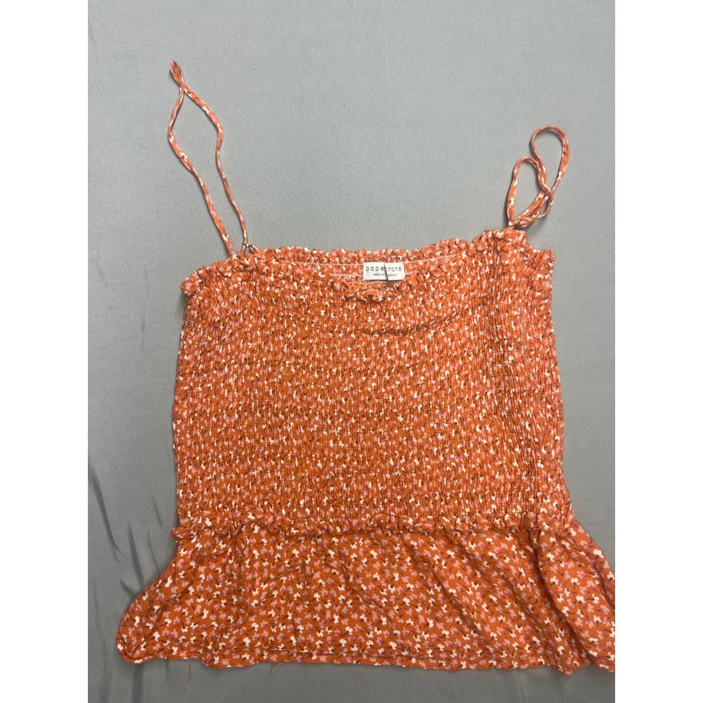 Paper Crane Orange Floral Smocked Peplum Cami Top Medium